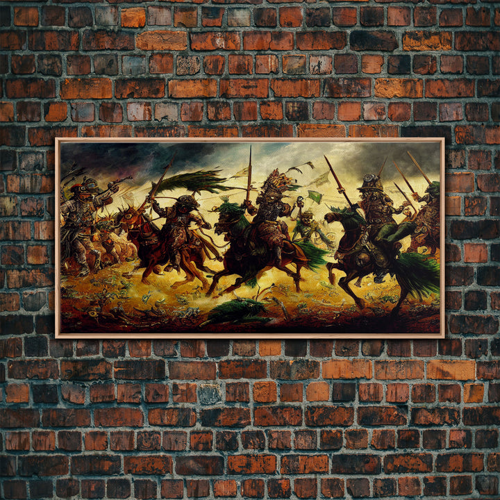 Depiction Of An Ancient Battle, Cool Office Mancave Decor, Wall Decor, Ready To Hang Framed Canvas Print, Oversize Wall Art