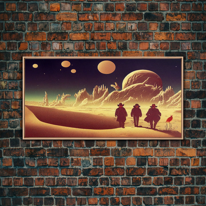 Space Cowboys, Psychedelic Scifi Art, Wall Decor, Ready To Hang Framed Canvas Print, Oversize Wall Art