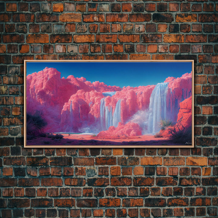 Psychedelic Pink Waterfall Art, Wall Decor, Ready To Hang Framed Canvas Print, Oversize Wall Art