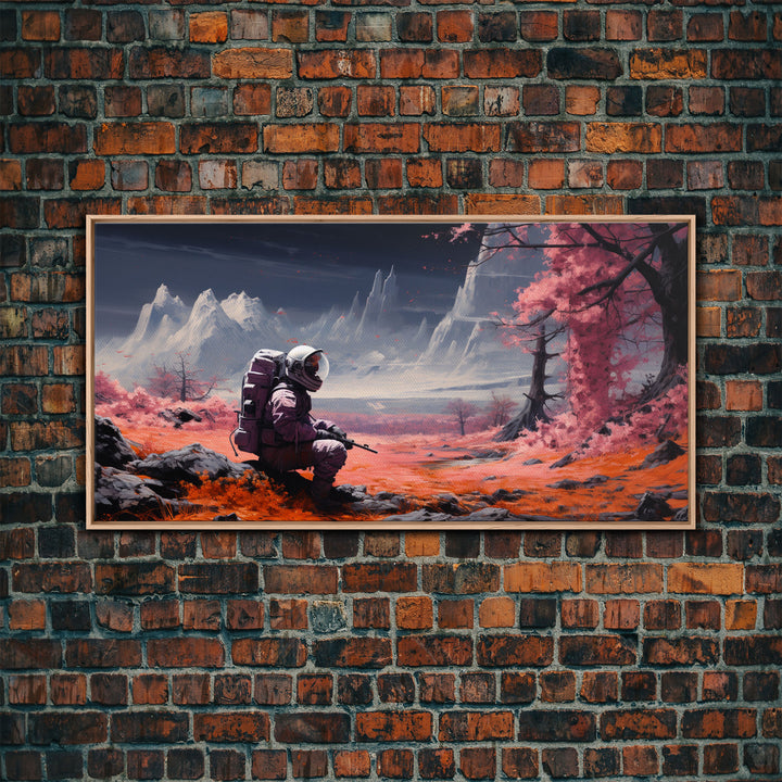 Framed Canvas Print - Stranded - Astronaut Stranded on an Alien Planet, Scifi Wall Art, Science Fiction, Dystopian Space Travel Art