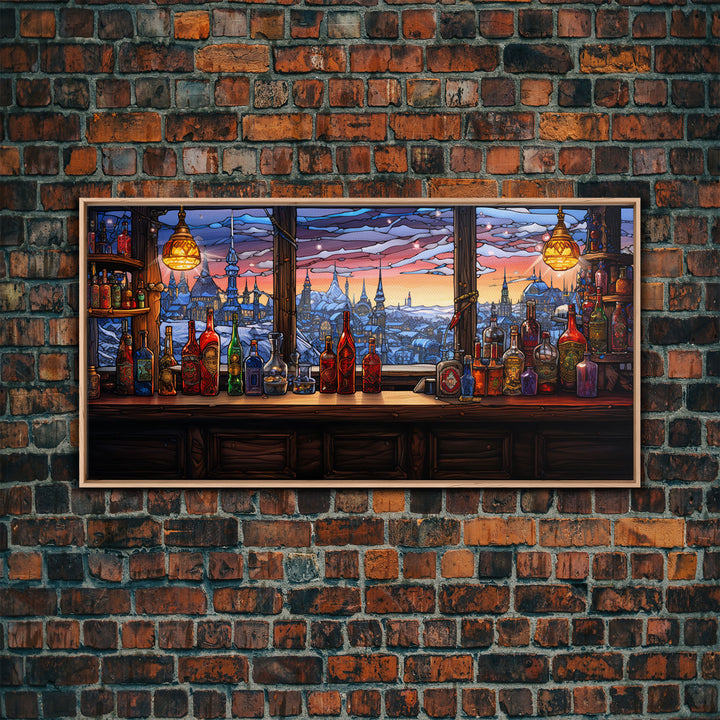 Tavern Art, Window, Winter Wall Art, Bottles Print, Canvas Print, Wall Hanging, Landscape Art, Family Room Art, Business Gift, Travel Print