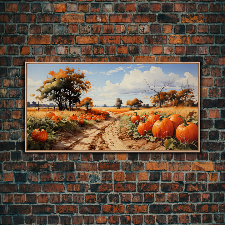 Fall Wall Art, Pumpkin Decor, Nature Wall Art, Canvas Print, Wall Hanging, Panoramic Art, Farmhouse Art, Country Home Decor, Kitchen Prints