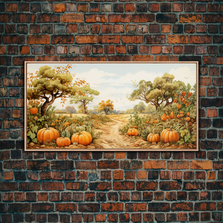 Fall Wall Art, Pumpkin Decor, Nature Wall Art, Canvas Print, Wall Hanging, Panoramic Art, Living Room Prints, Country Home Wall Art, RV Art