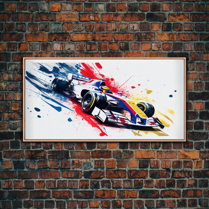 Formula 1 Race Car Graffiti Art, Framed Canvas Print, Wall Art, Mancave Art, F1 Splatter Art