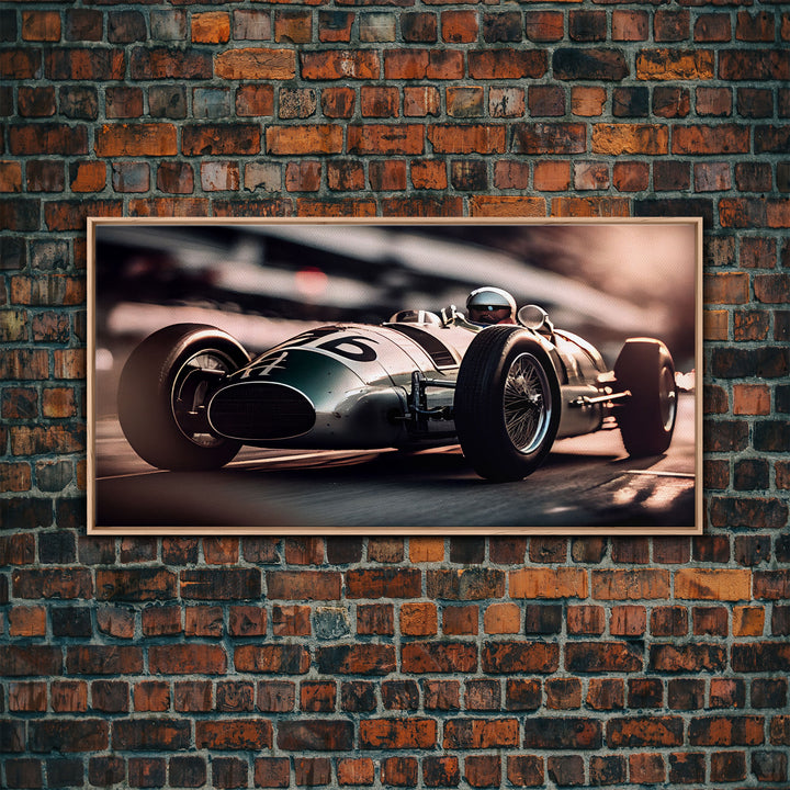 Vintage Race car art, racing art, framed canvas print, old style F1