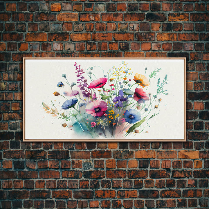 Wildflowers, Watercolor Floral Print, Framed Canvas Art, Beautiful watercolor flower art