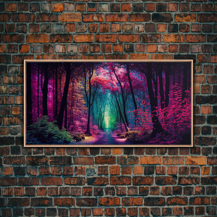 The Secret Grove, Fantasy Art, Pop Art Forest Landscape, Framed Canvas Print, Colorful Forest Painting, Living Room Art