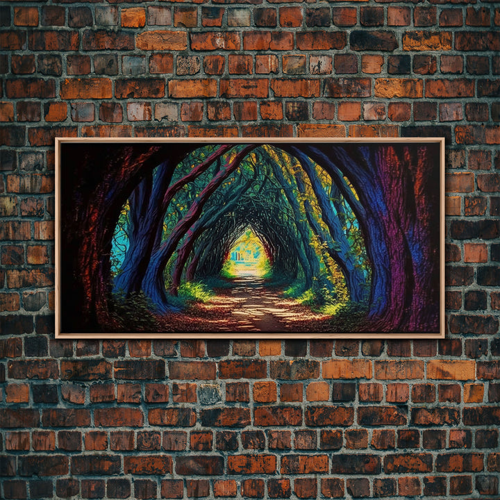 The Path through The Trees, Fantasy Art, Framed Canvas Print, RPG concept Art, Magical glowing forest