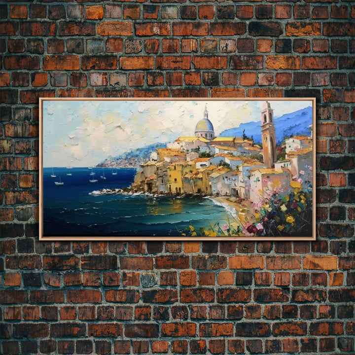 Italian Villa Art, Wall Art Prints, Amalfi Coast, Italy Art, Seascape Wall Art, Framed Canvas Print, Kitchen Wall Art, Wall Decor Art