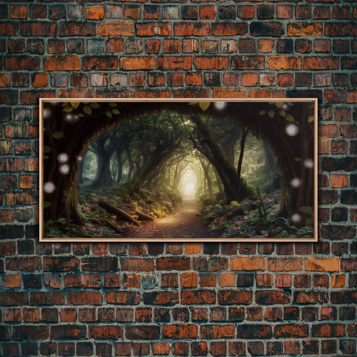 Path Through A Magical Enchanted Fairy Forest, Fantasy Art, Framed Canvas Print, Enchanted Forest Fantasy Art