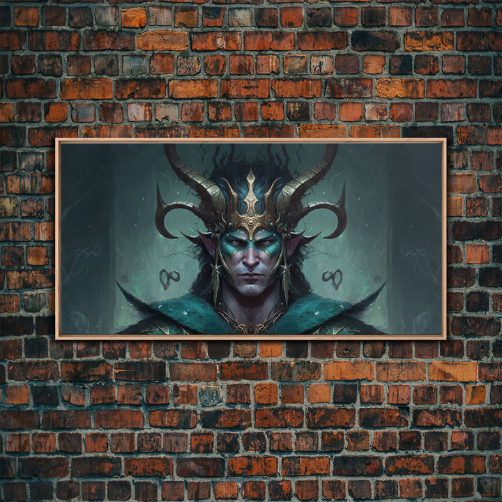 Aesthetic Loki the Trickster God, Norse Mythology, Framed Canvas Print, Extra Large Art, Fantasy Decor, Pastel Aesthetic Art