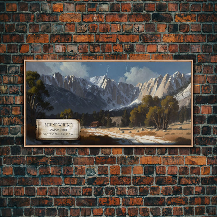 Mount Whitney, Mountains of California, Travel Poster Wall Art, Framed Canvas Print, American Mountains, Mountain Landscape Painting