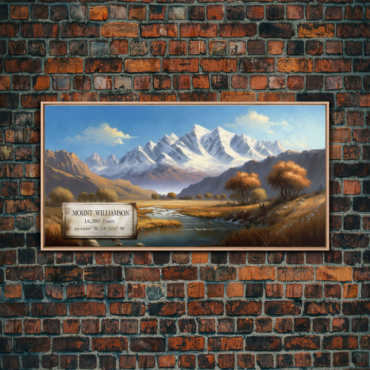 Mount Williamson, Mountains of California, Travel Poster Wall Art, Framed Canvas Print, American Mountains, Mountain Landscape Painting