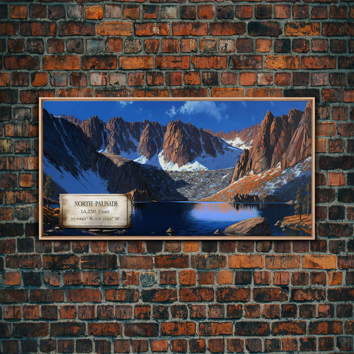 North Palisade, Mountains of California, Travel Poster Wall Art, Framed Canvas Print, American Mountains, Mountain Landscape Painting