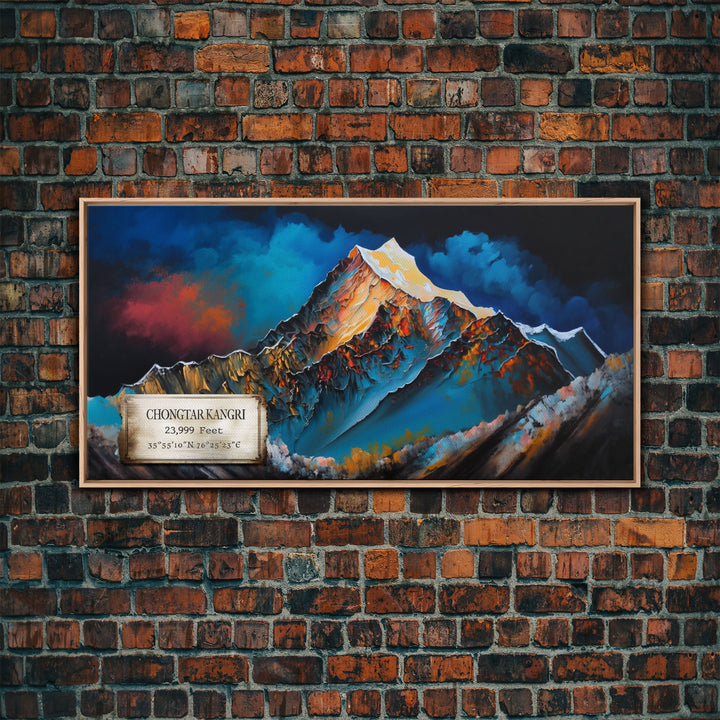 Chongtar Kangri, Travel Poster Wall Art, Framed Canvas Print, Mountain Art, Mountain Landscape Painting