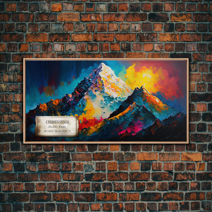 Churen Himal, Travel Poster Wall Art, Framed Canvas Print, Mountain Art, Mountain Landscape Painting