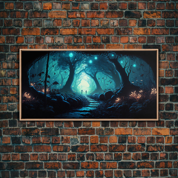 Beautiful Fantasy Art, Framed Canvas Print, Moonlit Forest Floor Fantasy Concept Art