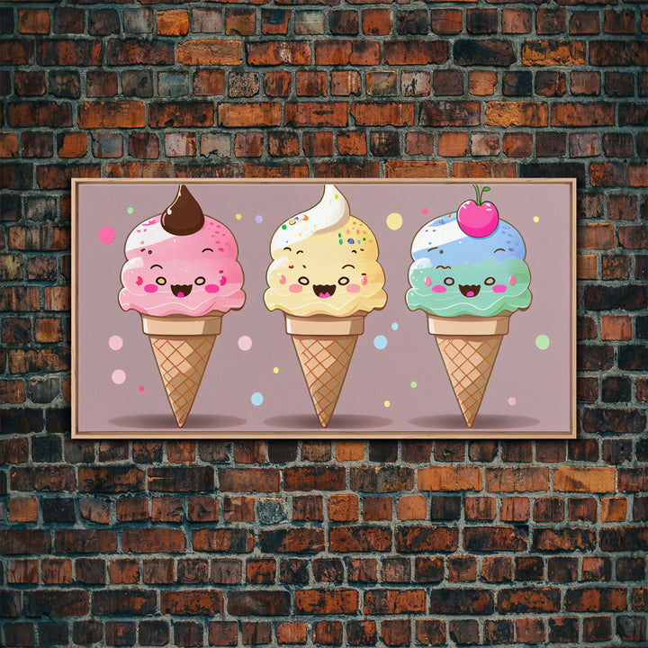 Ice Cream Wall Art, Framed Canvas Print, Cute Kawaii Art, Anime Style Wall Art, Ice Cream Parlor Art, Ice Cream Shop