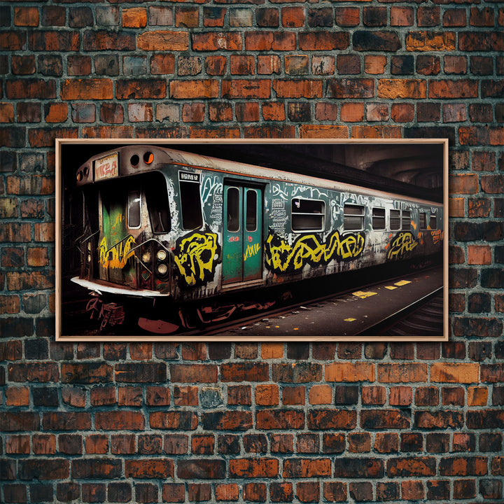 Graffiti Subway Car - Cool Wall Art -Framed Canvas Print - Unique Wall Decor - Framed Art - Train Car With Graffiti