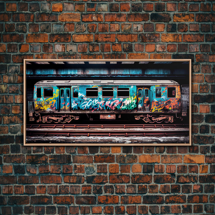 Urban Decay Wall Art - Graffiti Covered Subway Train - 1970s NYC Art - Framed Canvas Print - Original Art - Dystopian Urban Decay