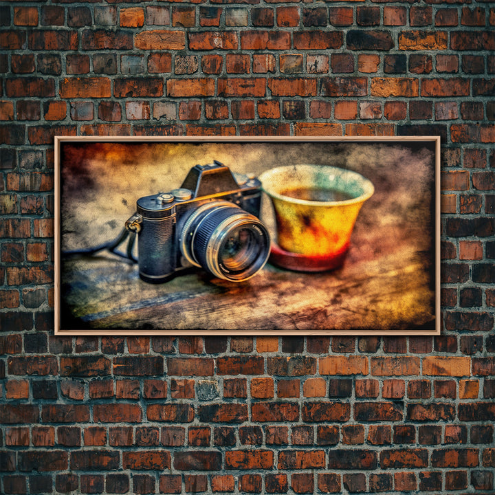 Retro Camera Wall Decor, Film Camera Wall Art, Grunge Art, Photography Art, Panoramic Wall Decor, Canvas Print, Wall Art, Framed Canvas Art