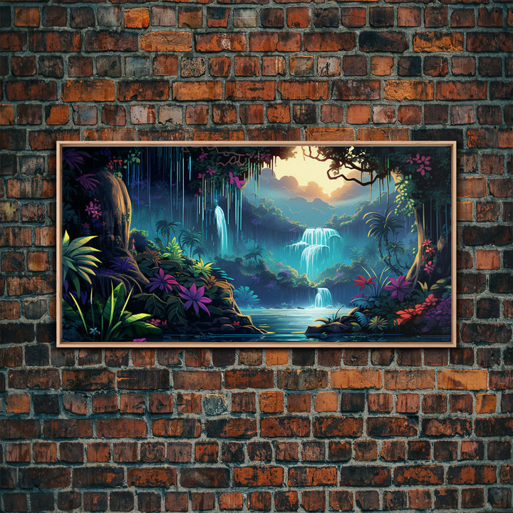 Fantasy Forest Wall Art, Waterfalls, Forest Wall Art, Trees Wall Print, Panoramic Art, Wall Art, Canvas Art, Landscape Art, Gaming Wall Art