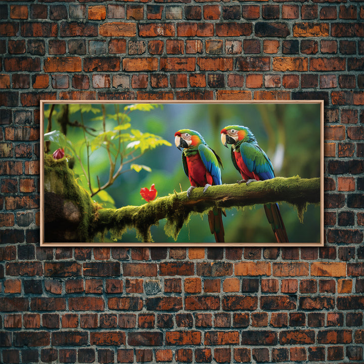 Parrot Painting, Tropical Wall Art, Animal Wall Art, Bird Art Print, Panoramic Art, Wall Art, Canvas Art, Landscape Art, Apartment Wall Art