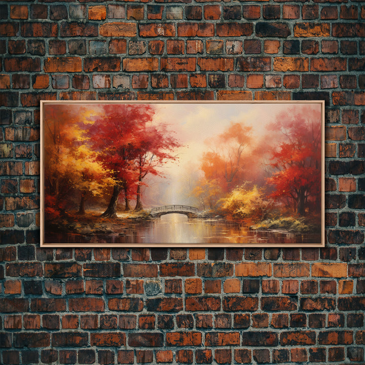 Fall Centerpiece, Beautiful Forest In Early Autumn, Landscape Framed Canvas Print Painting, Wall Art, Wall Decor, Autumn Decor, Farmhouse