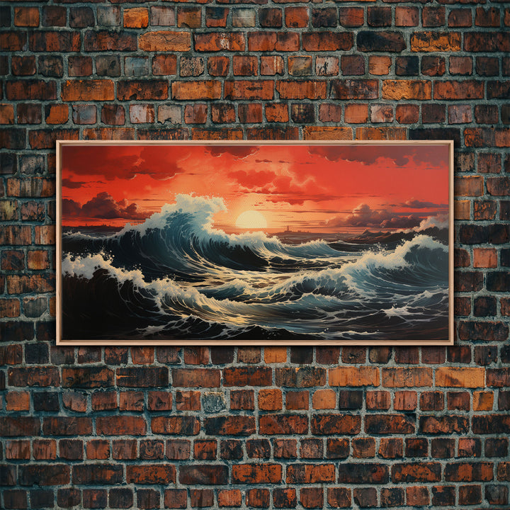 Sunset Wall Art, Ocean Art Print, Seascape Wall Art, Panoramic Art, Wall Art, Canvas Art, Landscape Art, Wedding Gift, Apartment Wall Art