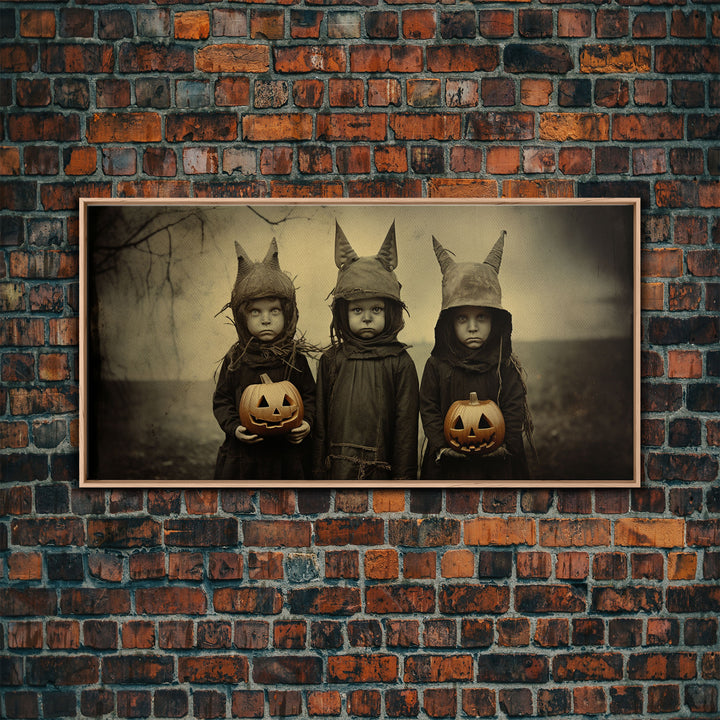 The Little Witches Gothic Victorian Haunted Art, Spooky Halloween Decor, Framed Canvas Print, Halloween Poster, Scary Halloween Wall Art