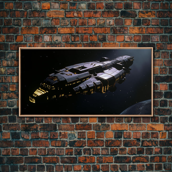 The Frigate, Cool Scifi Wall Art, Scifi Art, Framed Canvas Print, Gull Wing Space Ship, Unique Art, Alien Wall Art