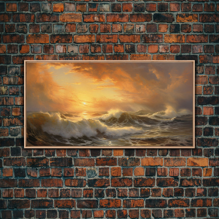 The Angry Ocean, Framed Canvas Print, Oil Painting Reproduction, Ocean Art, Beautiful Sunset Over The Ocean Wall Art, Contemporary Art