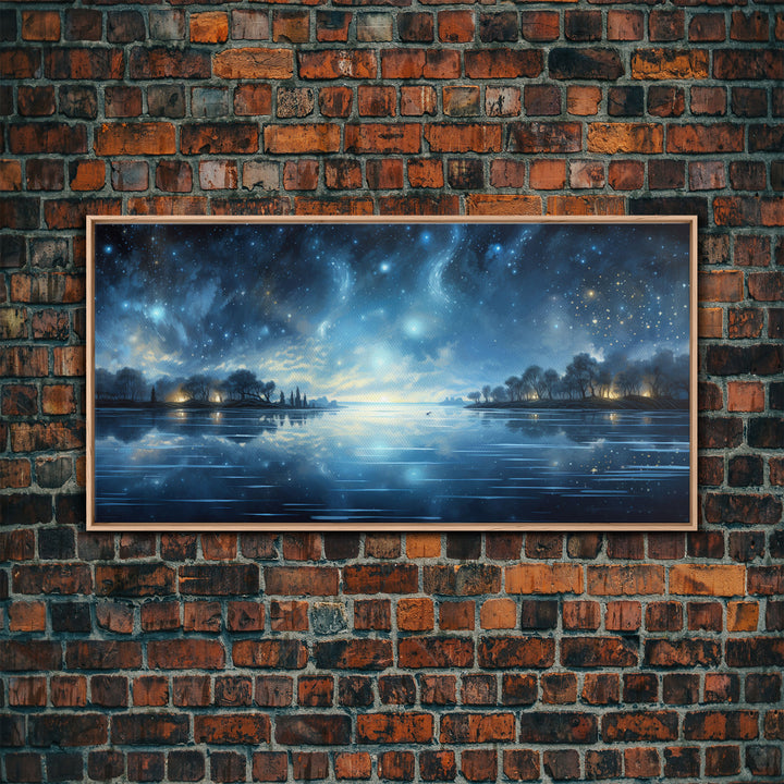 Starry Night Sky, Framed Canvas Print, Beautiful Oil Painting, Minimalist / Boho Style Wall Decor, Cool Wall Art, Unique Gift Idea