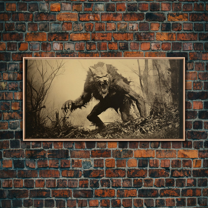 The Werewolf, 1800s Photograph Art, Creepy Halloween Decor, Framed Canvas Print, Vintage Tintype Photo Art, Halloween Art Print