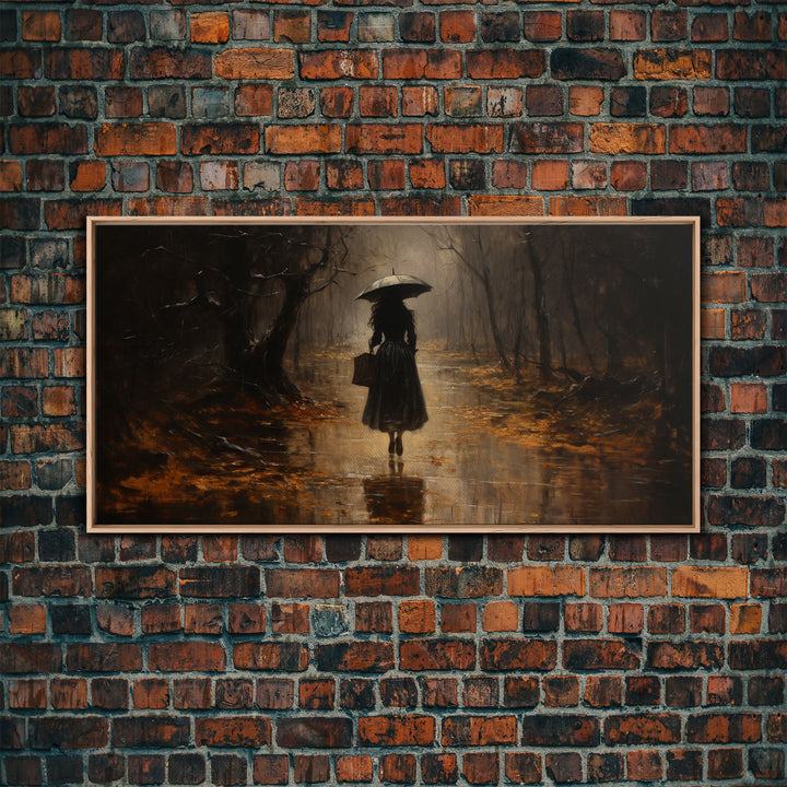 Witch Walking In The Rain, Witch Print, Framed Canvas or Poster, Victorian Oil Painting, Dark Academia, Witchcraft Decor, Witchy Art