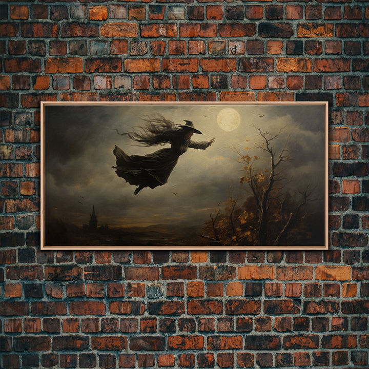 The Flying Witch, Framed Canvas Print, Halloween Wall Art, Horror Prints, Halloween Decoration