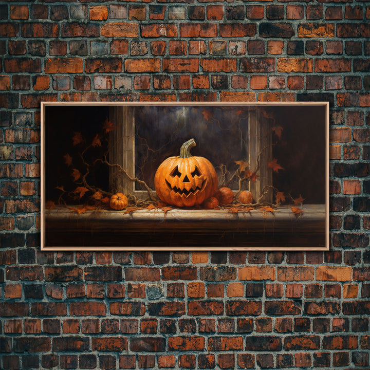 Spooky Art, Halloween Art, Jack O Lantern Art, Framed Canvas Print, Halloween Decor, Horror Prints, The Jack O Lantern In The Window