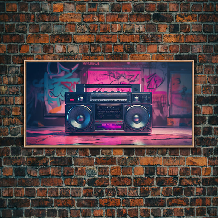 Vaporwave Boombox Wall Art, Framed Canvas Print, 1980s Inspired Home Decor, Retro Art, 80s Decor