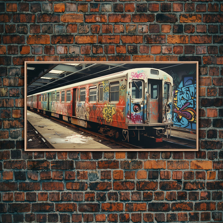 Graffiti Art On A Subway Train, Framed Canvas Print, Urban Decay, NYC 1970s, Graffiti Wall Art, Street Art, Pop Art Print, Industrial Art