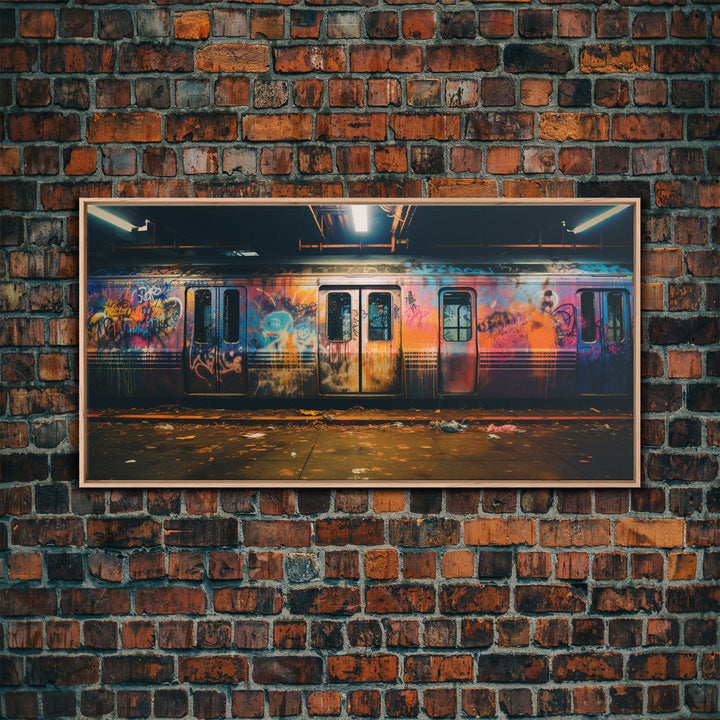 Graffiti Art On A Subway Train, Framed Canvas Print, Urban Decay, NYC 1970s, Graffiti Wall Art, Street Art, Pop Art Print, Industrial Art