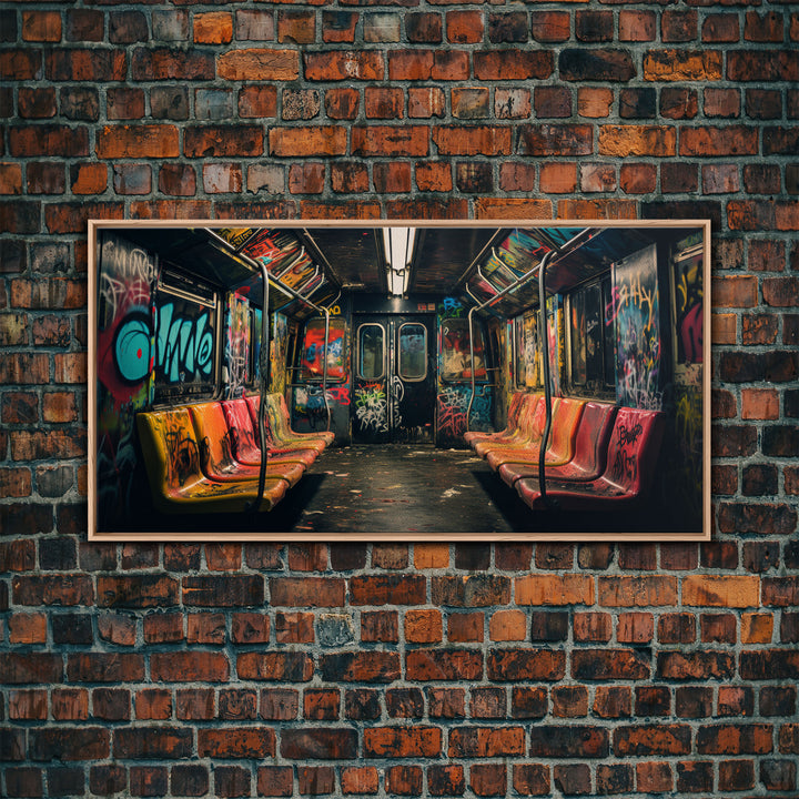 Graffiti Art On A Subway Train, Framed Canvas Print, Urban Decay, NYC 1970s, Graffiti Wall Art, Street Art, Pop Art Print, Industrial Art