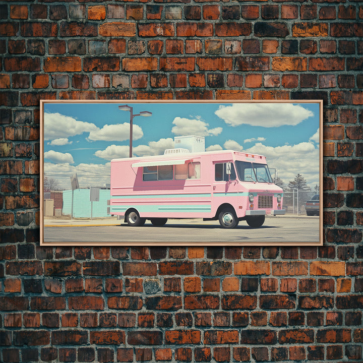 Retro Vaporwave Ice Cream Truck, Framed Canvas Print, Vintage Style Decor, Photography Print, Fine Art Print, Eclectic Decor, Minimalist Art