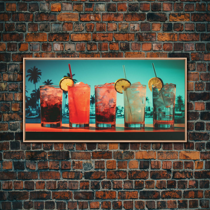 Vaporwave Cocktail Wall Art, Framed Canvas Print, Bar Decor, Basement Bar Wall Art, Vaporwave Aesthetic Wall Decor, Bar Cart Art