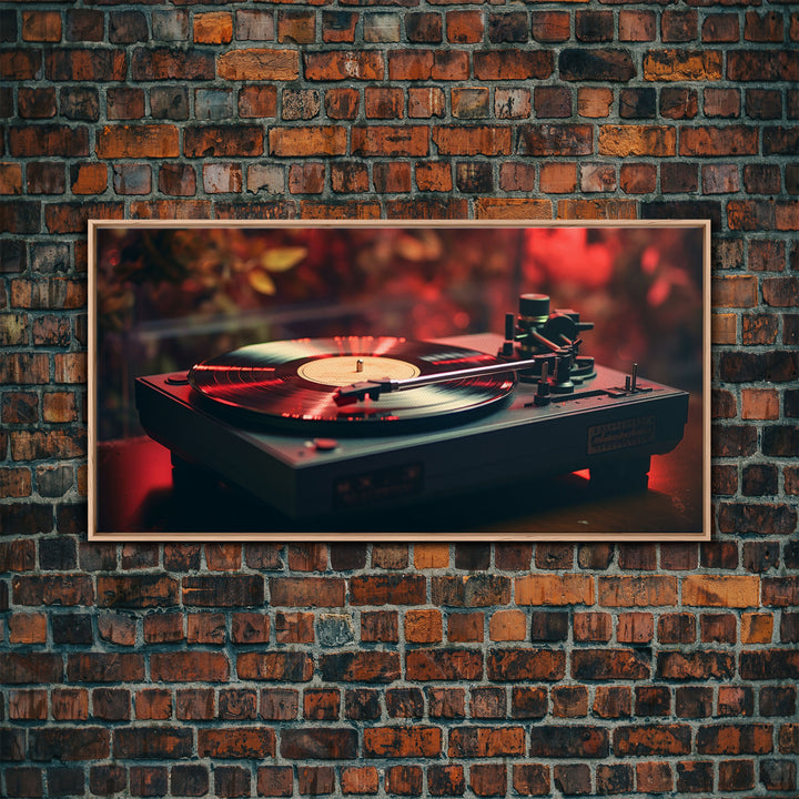 Retro Record Player Art, Framed Canvas Print, Eclectic Decor, Vinyl Record Player Photography Print, Unique Wall Art