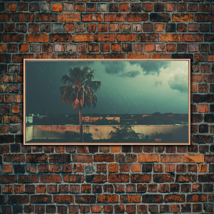 A Miami Rain Storm, Framed Canvas Print, Liminal Art, Liminal Spaces, Framed Wall Art, Game Room Decor, Dark Moody Art