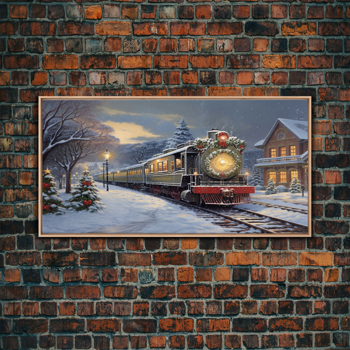 The Christmas Train Oil Painting Framed Canvas Print - Christmas Decor - Handmade Christmas Gift - Christmas Decoration Home Decor Wall Art