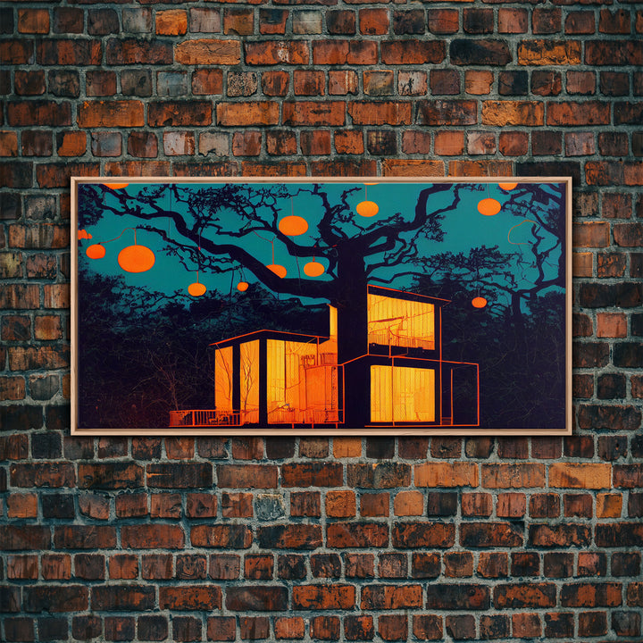 Surrealist Treehouse Art, ready to hang canvas print, cool unique wall decor, framed wall art, Psychedelic Surreal Art, Cool mancave art