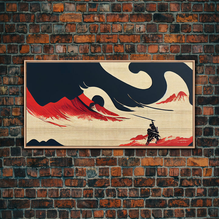 Samurai Fighting The Ocean, ready to hang canvas print wall art, framed canvas wall art, mancave decor