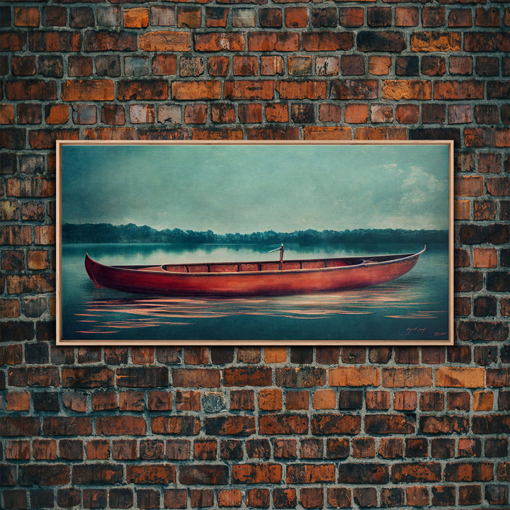 Painting of a Canoe, Lakehouse Art, ready to hang canvas print wall art, framed canvas wall art, mancave wall art