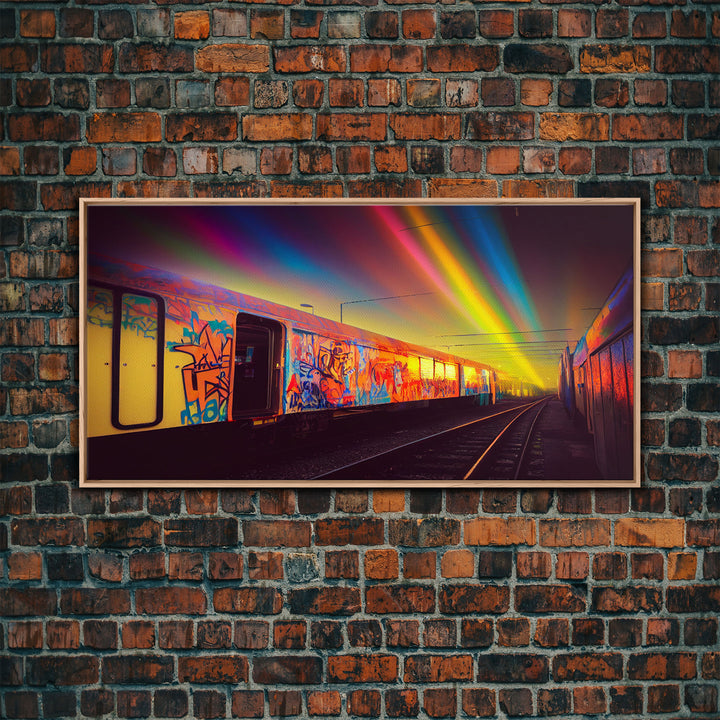 Box car graffiti art, wall decor, train box car, ready to hang canvas print wall art, rainbow train wall art